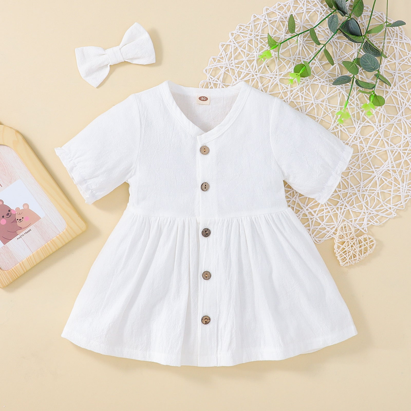 Lunella™ – Robe princesse d'été en coton & lin avec barrette