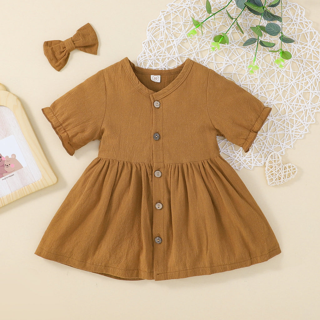 Lunella™ – Robe princesse d'été en coton & lin avec barrette